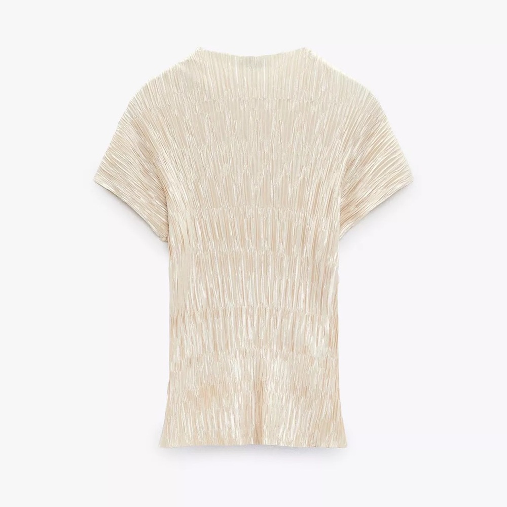 Zara Cream Pleated High Neck Blouse Size S